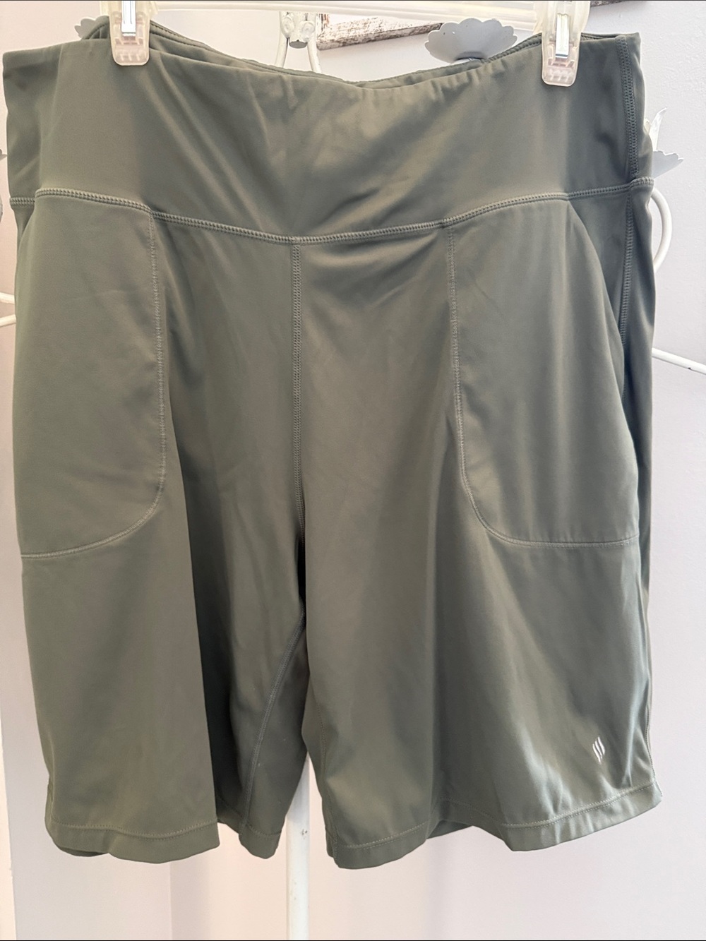 High-Rise Olive Green Bike Shorts with Pockets